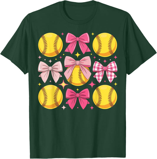 Girls Softball Pink Coquette Bow Softball Vibes Toddler T-Shirt - T-Shirt | Forest