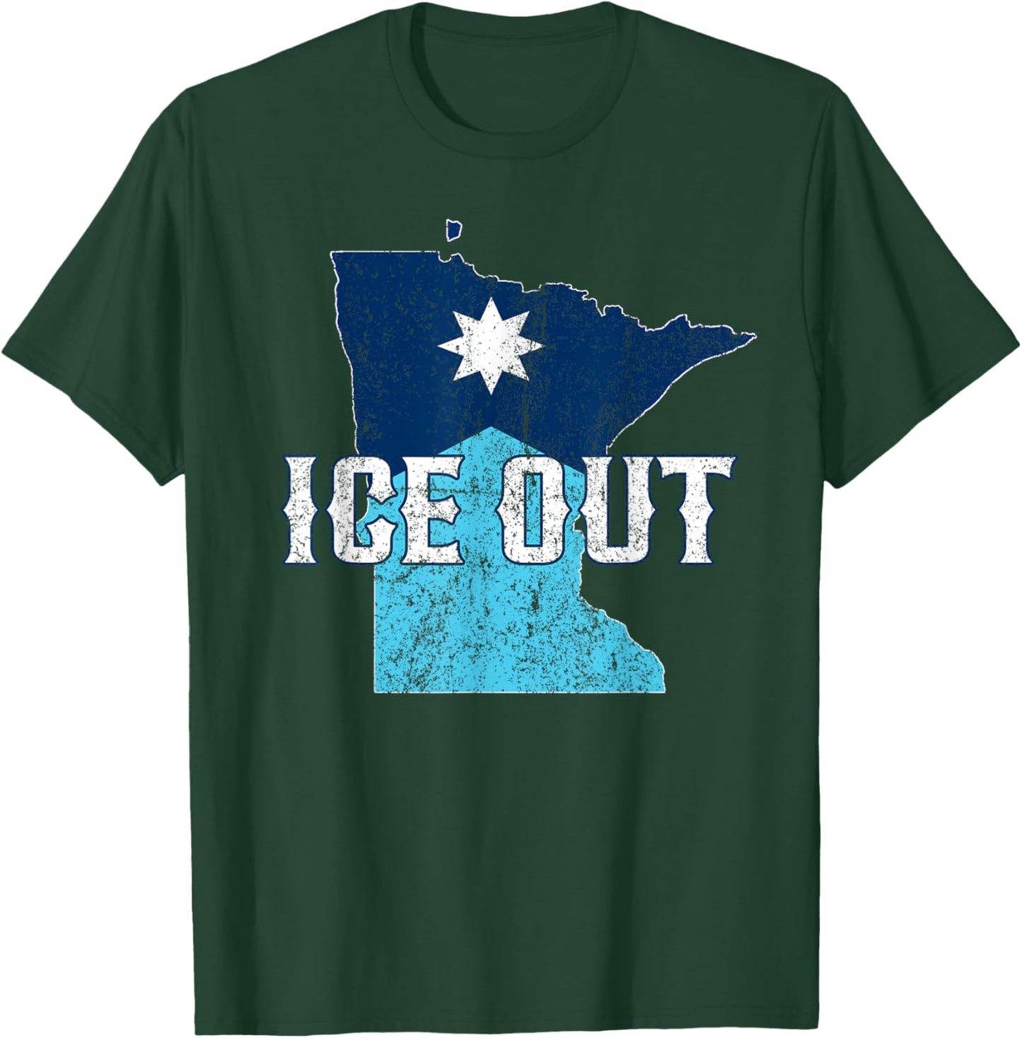 Vintage Ice Out of MN Minnesota Flag and Map Distressed T-Shirt - T-Shirt | Forest
