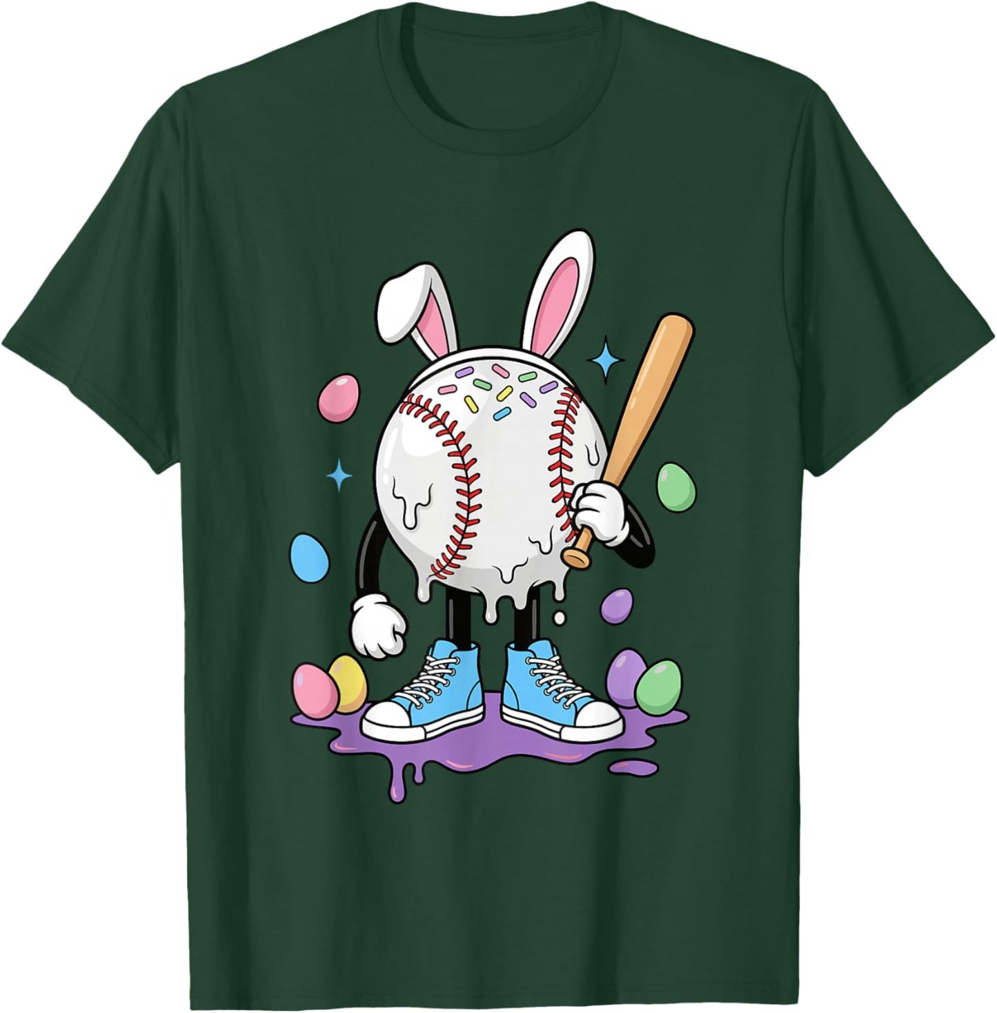 Baseball Ice Cream Drip Youth Boys Cute Easter Sports T-Shirt - T-Shirt | Forest