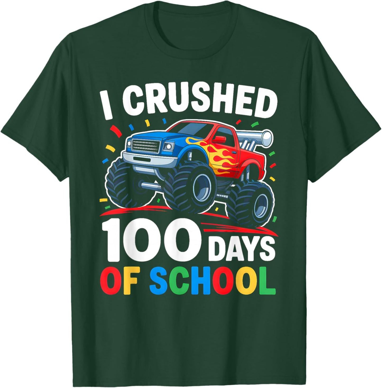 100 Days of School Shirt Boys Kids Monster Truck 100th Day T-Shirt - T-Shirt | Forest