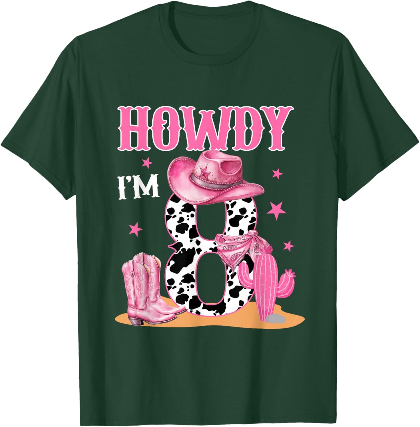 Howdy I'm 8 Year Old Birthday 8th Birthday Cowgirl Themed T-Shirt - T-Shirt | Forest