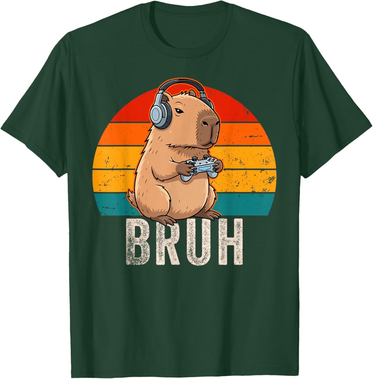 Bruh Video Games Funny Capybara Gamer Men Boys Teens Gaming T-Shirt - T-Shirt | Forest