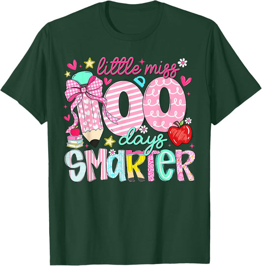 Little Miss 100 Days Smarter Kids Girls 100th Day of School T-Shirt - T-Shirt | Forest