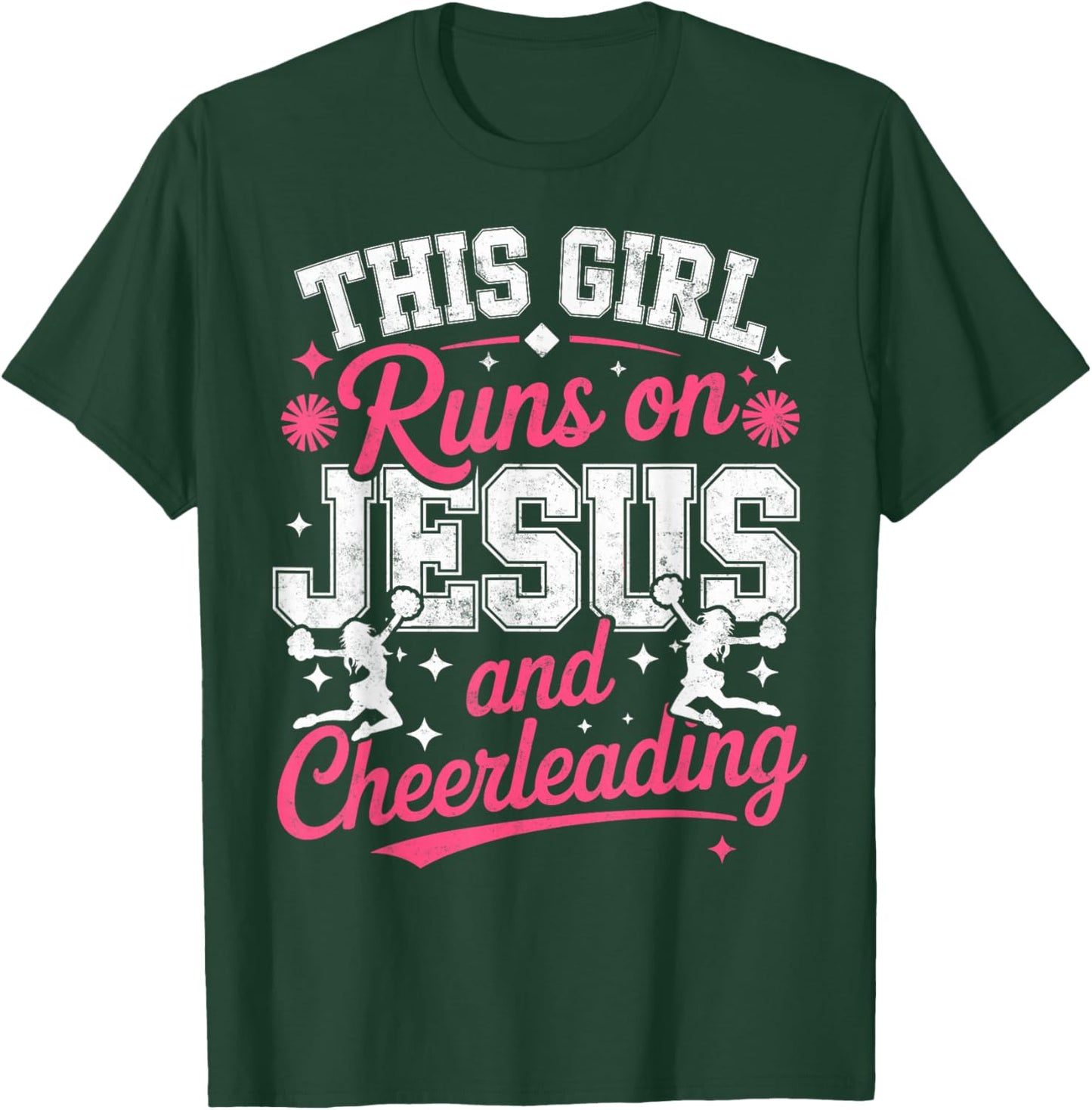 Christian Cheerleader This Girl Runs On Jesus & Cheerleading T-Shirt - T-Shirt | Forest