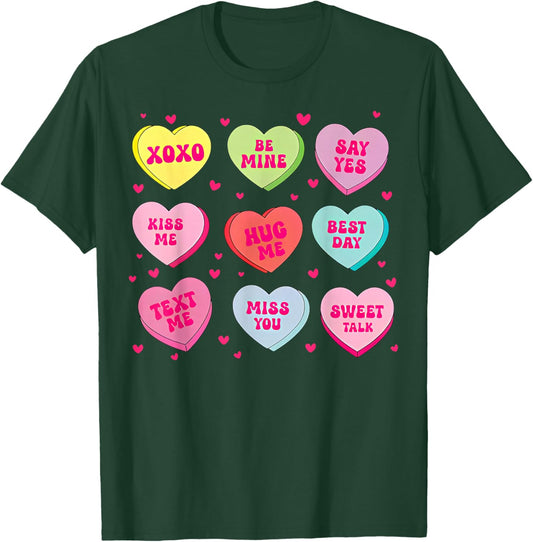 Candy Heart Messages Pastel Conversation Hearts Valentine T-Shirt - T-Shirt | Forest