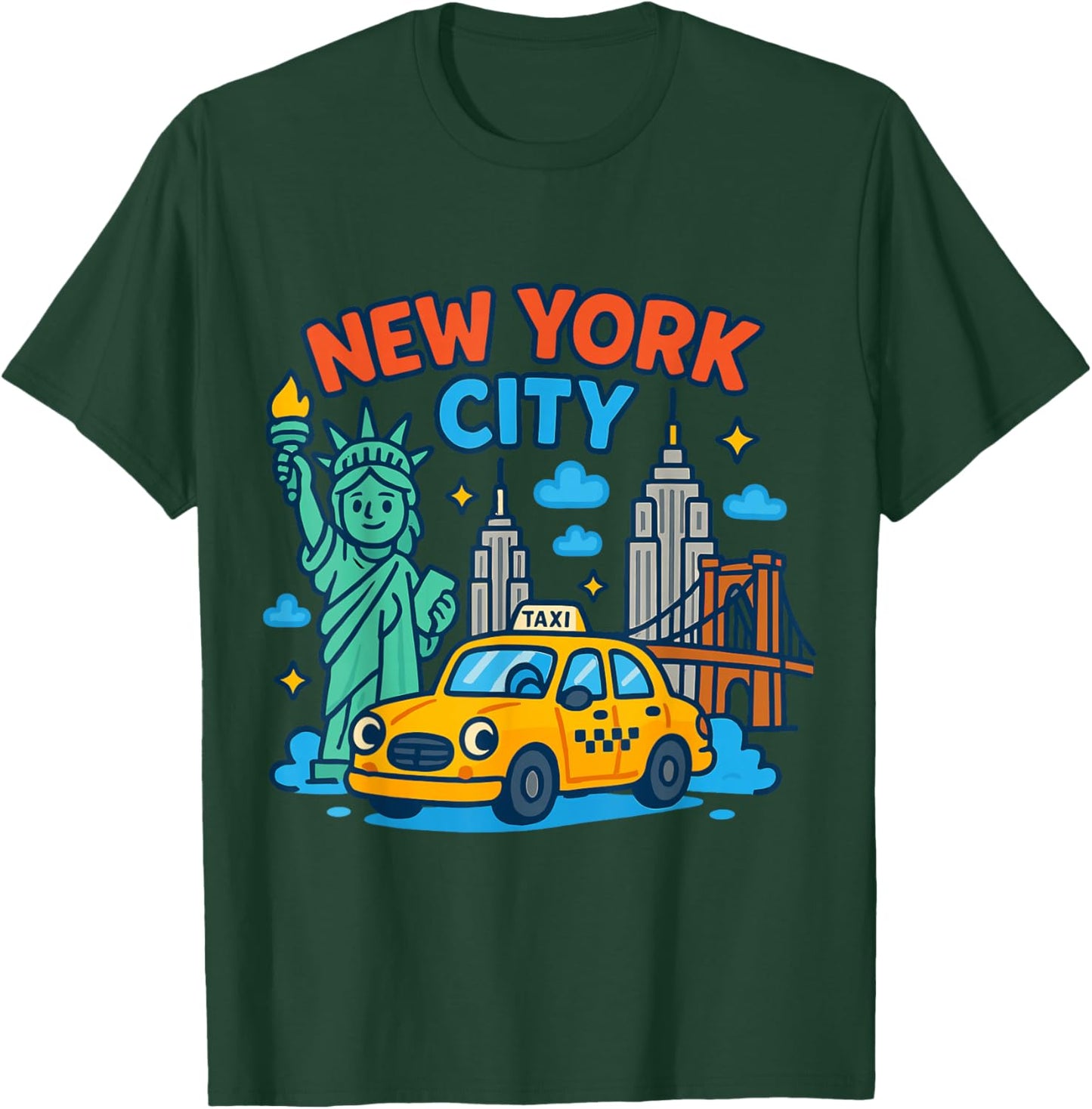 New York City Icons Cartoon Style Kids Trip Travel Souvenir T-Shirt - T-Shirt | Forest