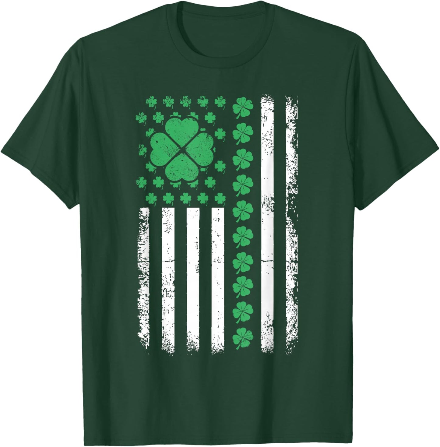 US American Flag Design with Shamrocks for St Patricks Day T-Shirt - T-Shirt | Forest