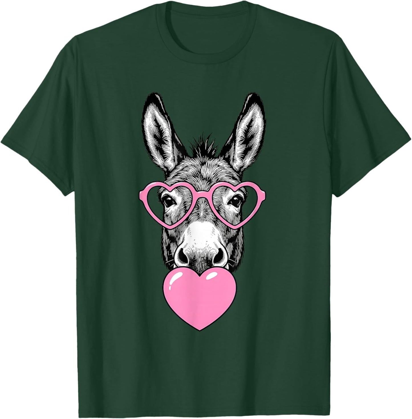 Cute Donkey Blowing Pink Valentine Heart Bubble Gum T-Shirt - T-Shirt | Forest