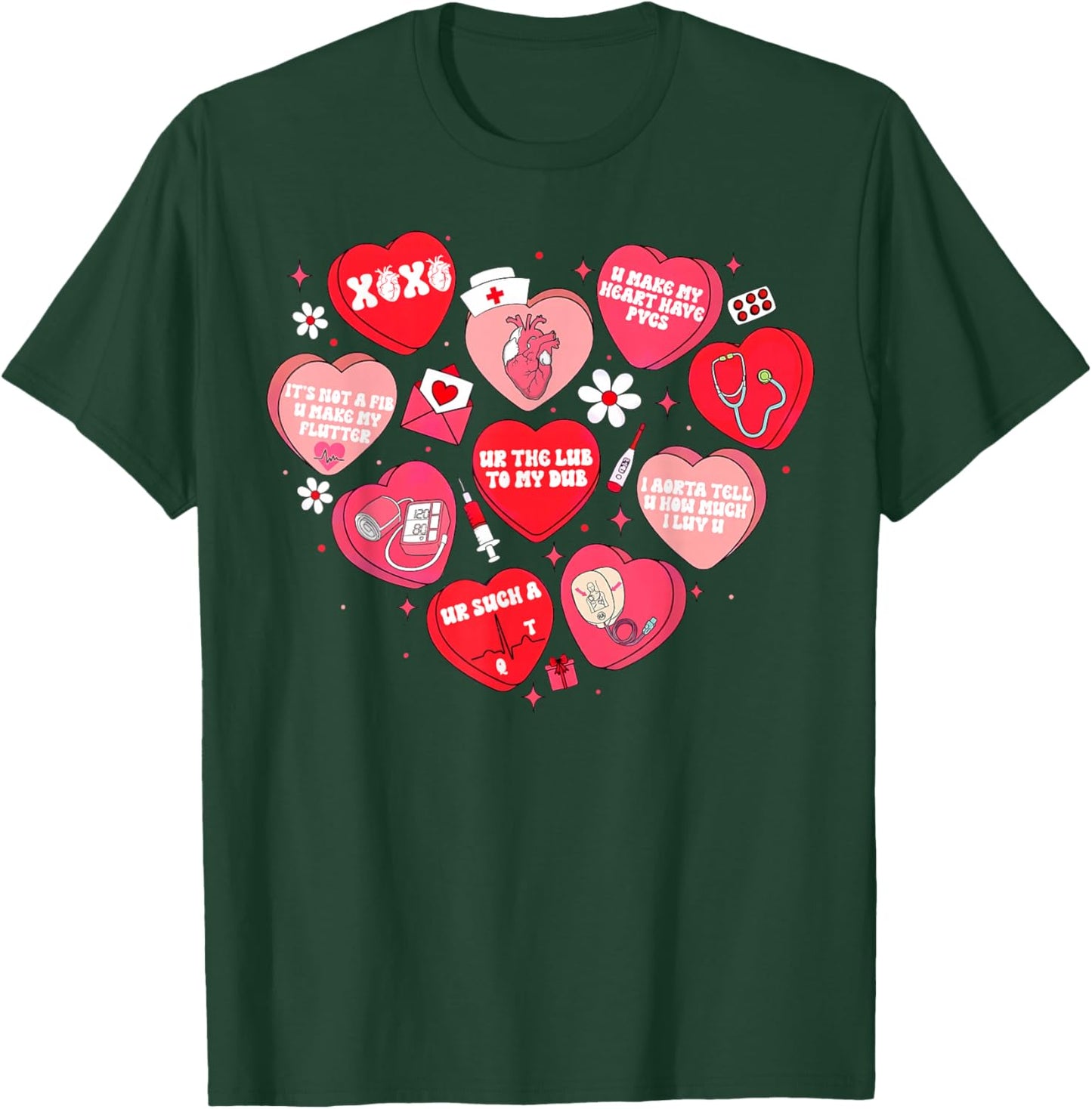 Cardiac Crew Nurse Valentine Nurses Retro Candy Heart T-Shirt - T-Shirt | Forest