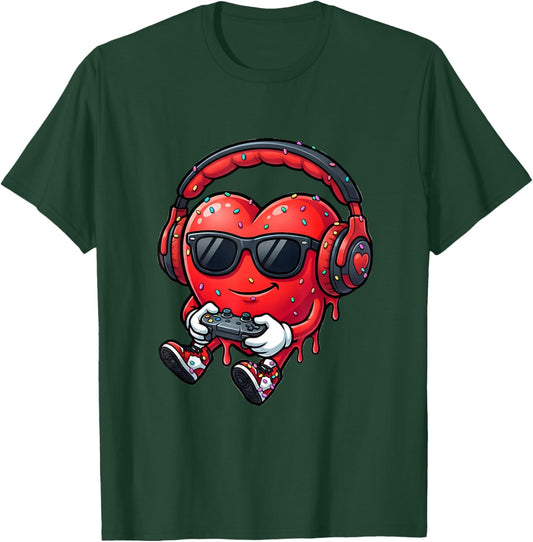 Valentine's Day Red Heart Vday Gamer for Boys Kids Teen T-Shirt - T-Shirt | Forest
