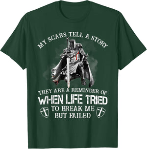Knight Templar Christian Warrior My Scars Tell A Story T-Shirt - T-Shirt | Forest