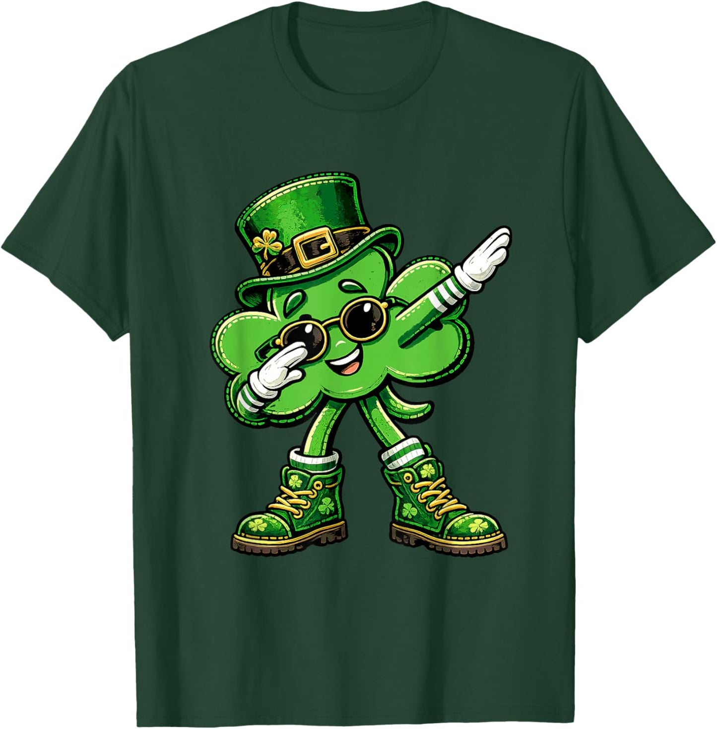 Shamrock Dabbing Funny St Patricks Day Lucky Kids Boys T-Shirt - T-Shirt | Forest