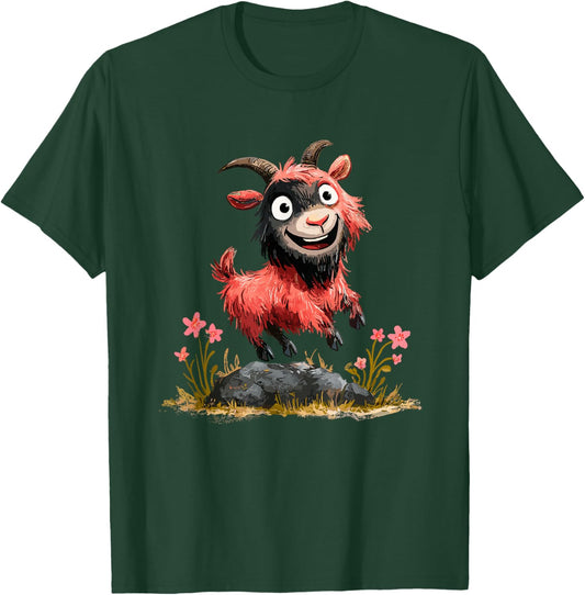 Cute Red Goat Cartoon Funny Farm Animal Character T-Shirt - T-Shirt | Forest