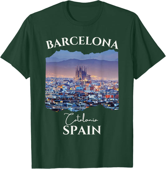 Barcelona Spain Souvenir City Skyline Family Women Men Kids T-Shirt - T-Shirt | Forest