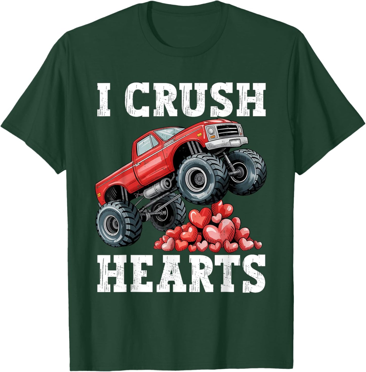 Monster Truck Teens Kids Boys I Crush Heart Valentines Day T-Shirt - T-Shirt | Forest