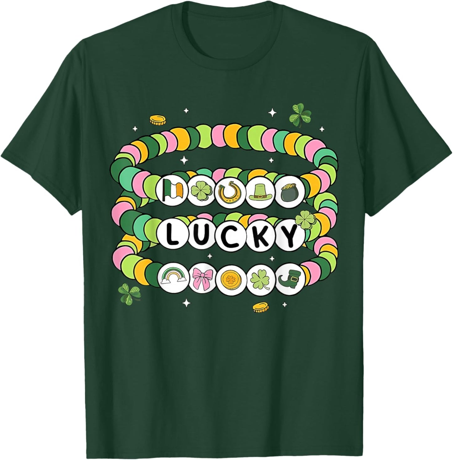 St. Patrick's Day Lucky Friendship Bracelet Girl Women Kid T-Shirt - T-Shirt | Forest