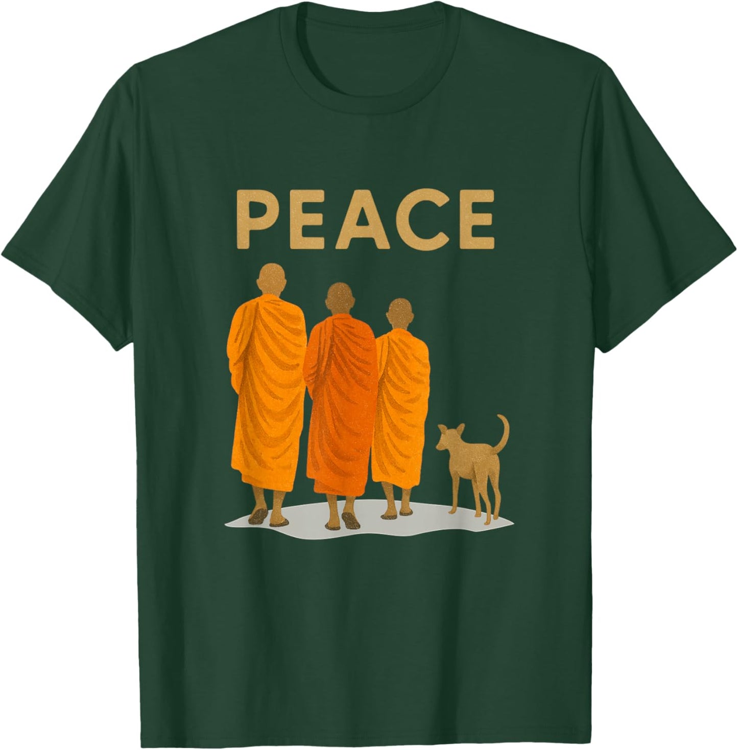 Peace Walking Monk & Dog Zen Art T-Shirt - T-Shirt | Forest