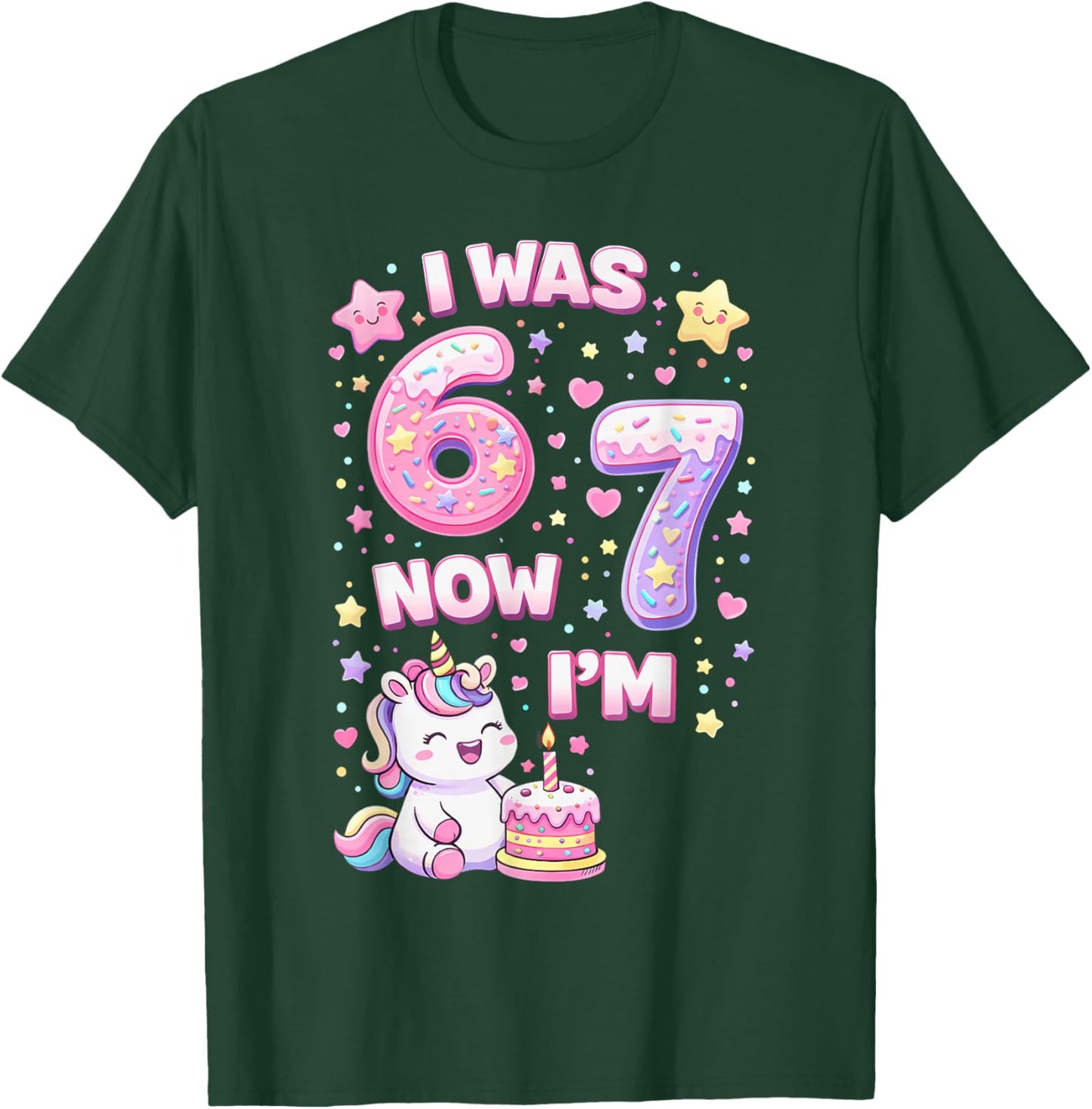 I was 6 Now I'm 7 6 7 Unicorn 7 Years Old Birthday Kids Girl T-Shirt - T-Shirt | Forest