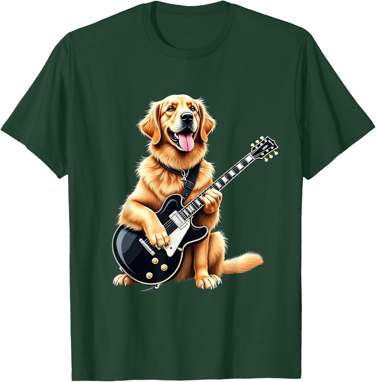 Funny Golden Retriever Playing Electric Guitar Music Lovers T-Shirt - T-Shirt | Forest