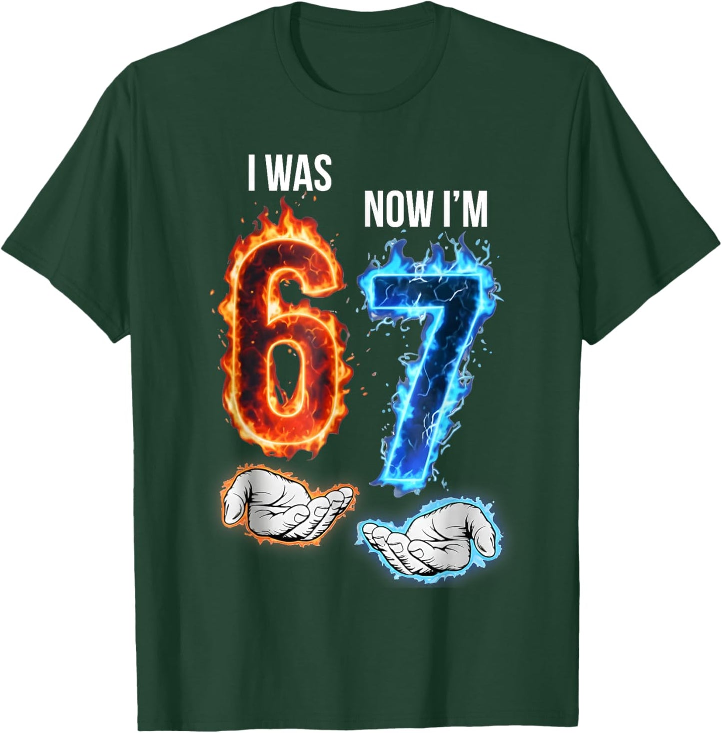 I was 6 Now I'm 7 Kids Meme Hands 7th Birthday Flames Fire T-Shirt - T-Shirt | Forest