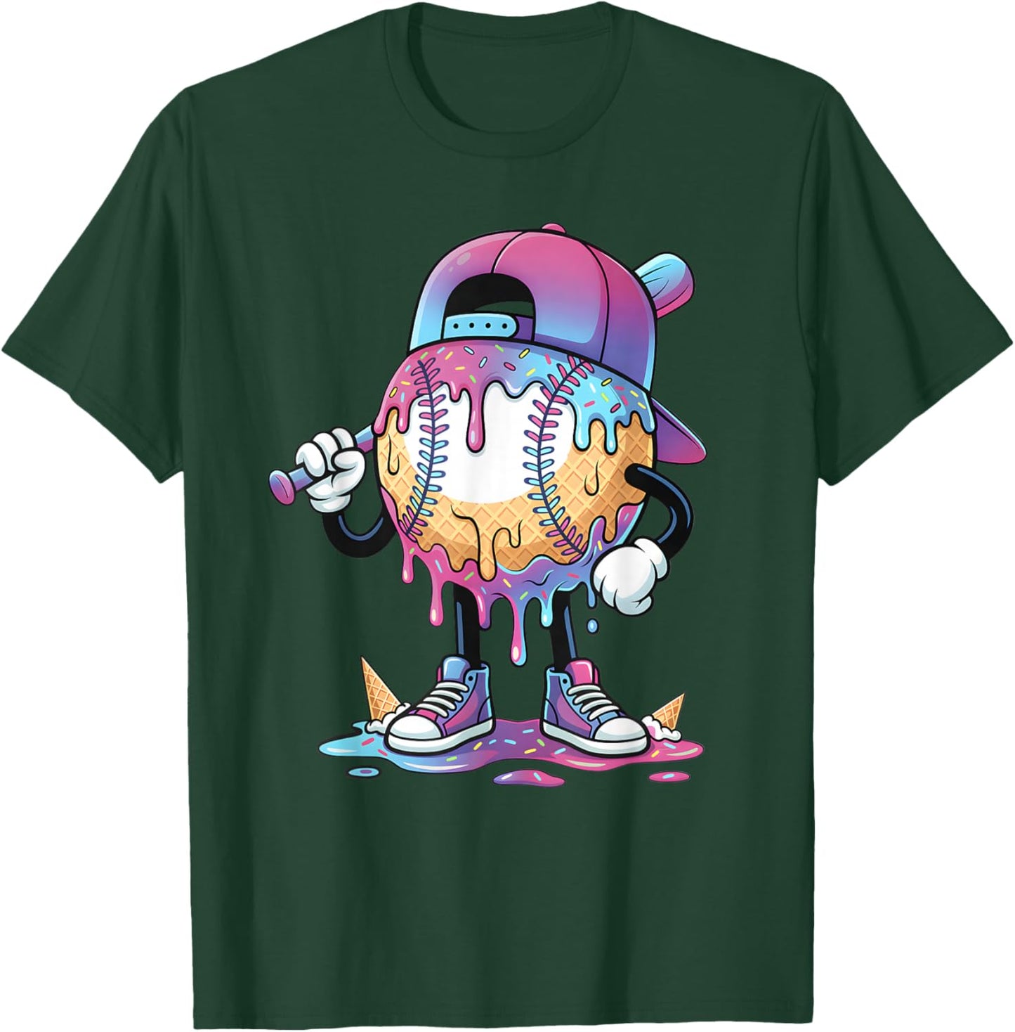 Baseball Drip for Boys Ice Cream Drip Baseball Sport Lover T-Shirt - T-Shirt | Forest