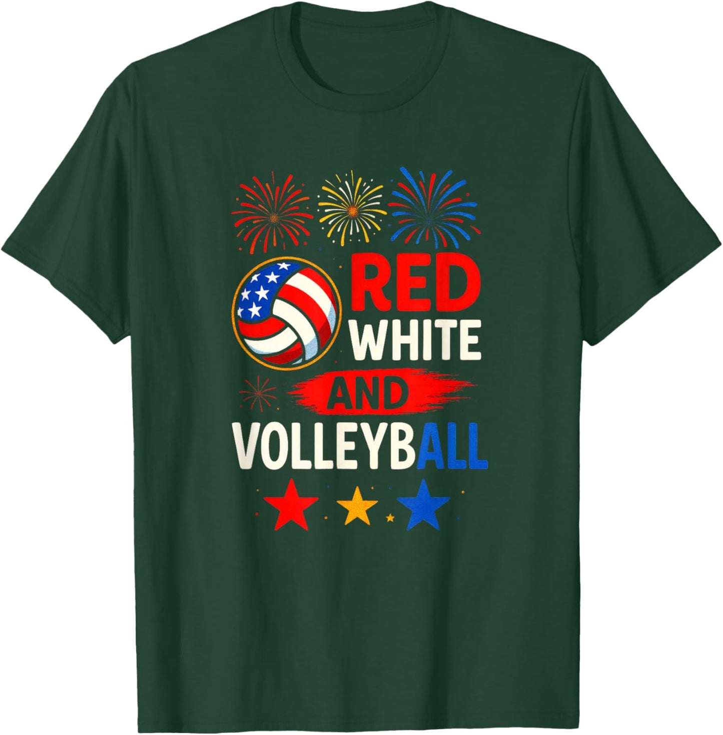 RED White and Volleyball - American Flag T-Shirt - T-Shirt | Forest