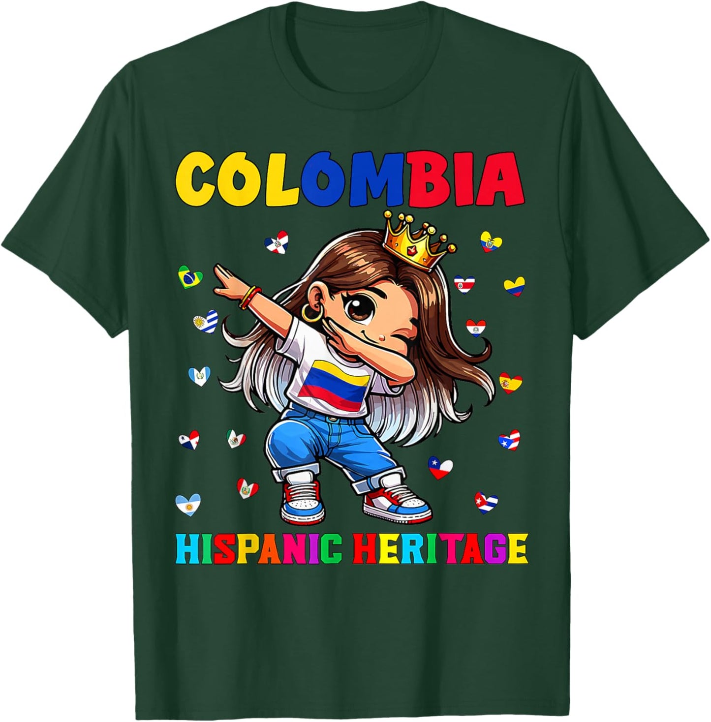 Hispanic Heritage Month Colombia Flag Colombian Girl Kids T-Shirt - T-Shirt | Forest