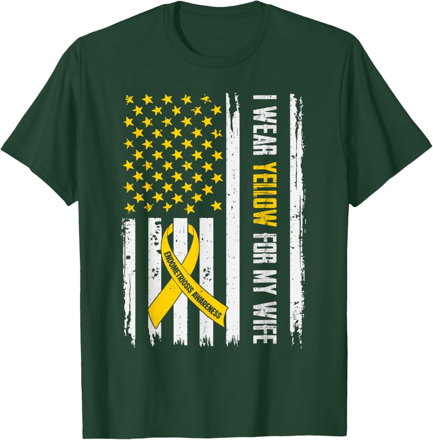 for Wife Endometriosis Awareness Flag Endo Support Husband T-Shirt - T-Shirt | Forest
