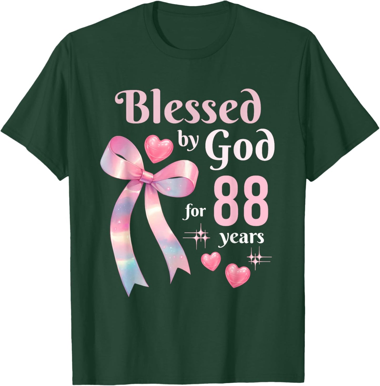 Blessed by God for 88 Years Ribbon Christian 88th Birthday T-Shirt - T-Shirt | Forest