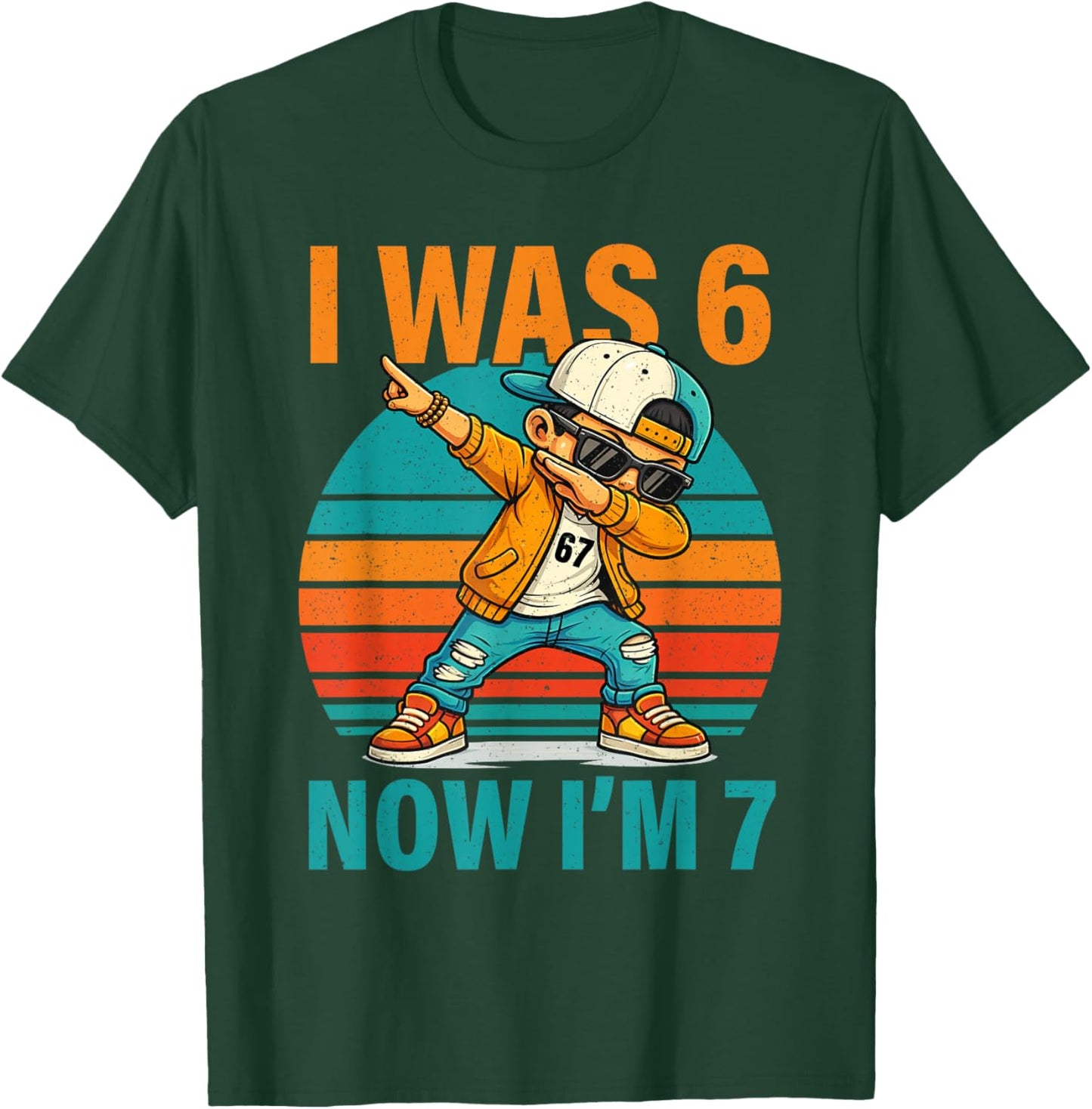 Dabbing 7th Birthday Boy I was 6 Now I'm 7 Six 67 Funny Meme T-Shirt - T-Shirt | Forest