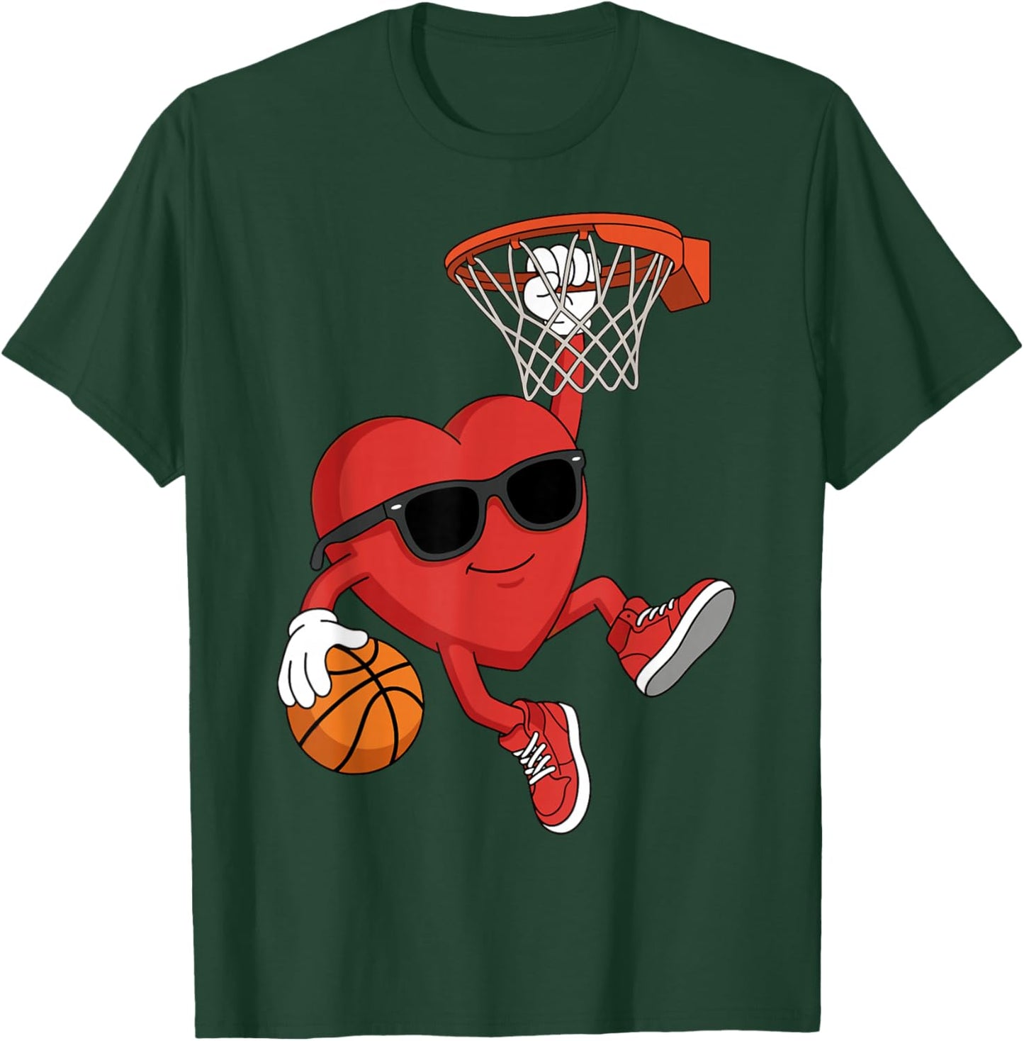 Valentines Basketball Heart Playing Basketball Boys Kids T-Shirt - T-Shirt | Forest