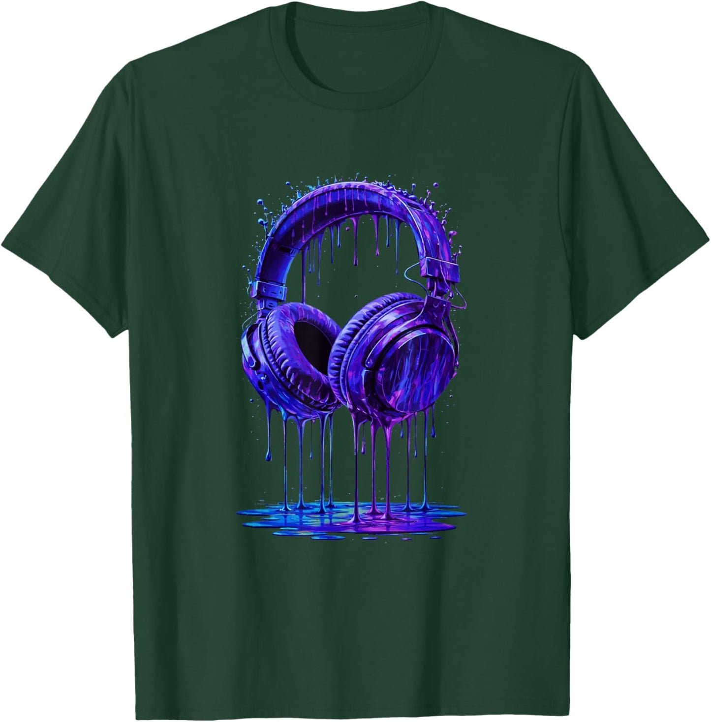 Electric Blue Headphones DJ Gamer Music Art Paint Drip T-Shirt - T-Shirt | Forest