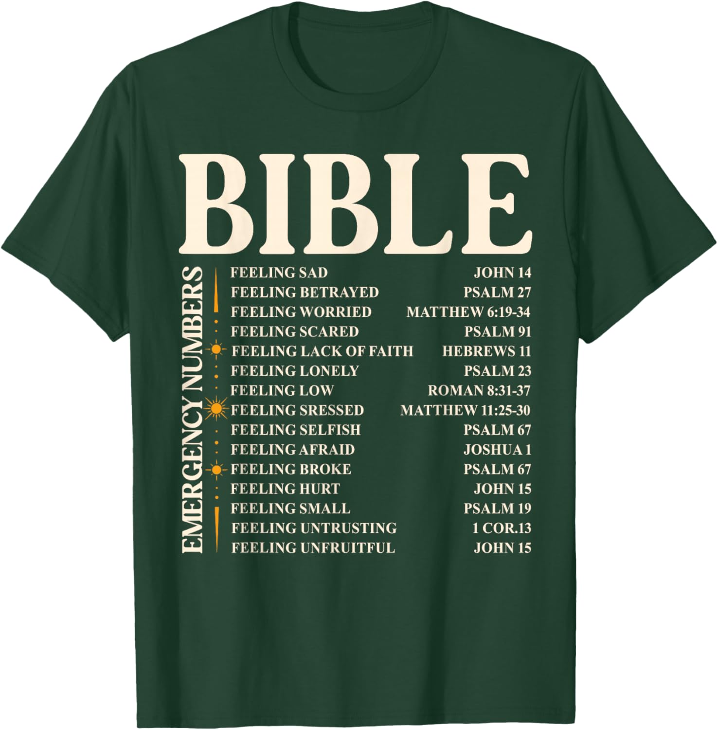 Bible Emergency Numbers - Funny Christian Bible & Jesus T-Shirt - T-Shirt | Forest