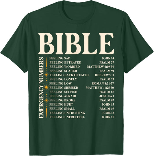 Bible Emergency Numbers - Funny Christian Bible & Jesus T-Shirt - T-Shirt | Forest