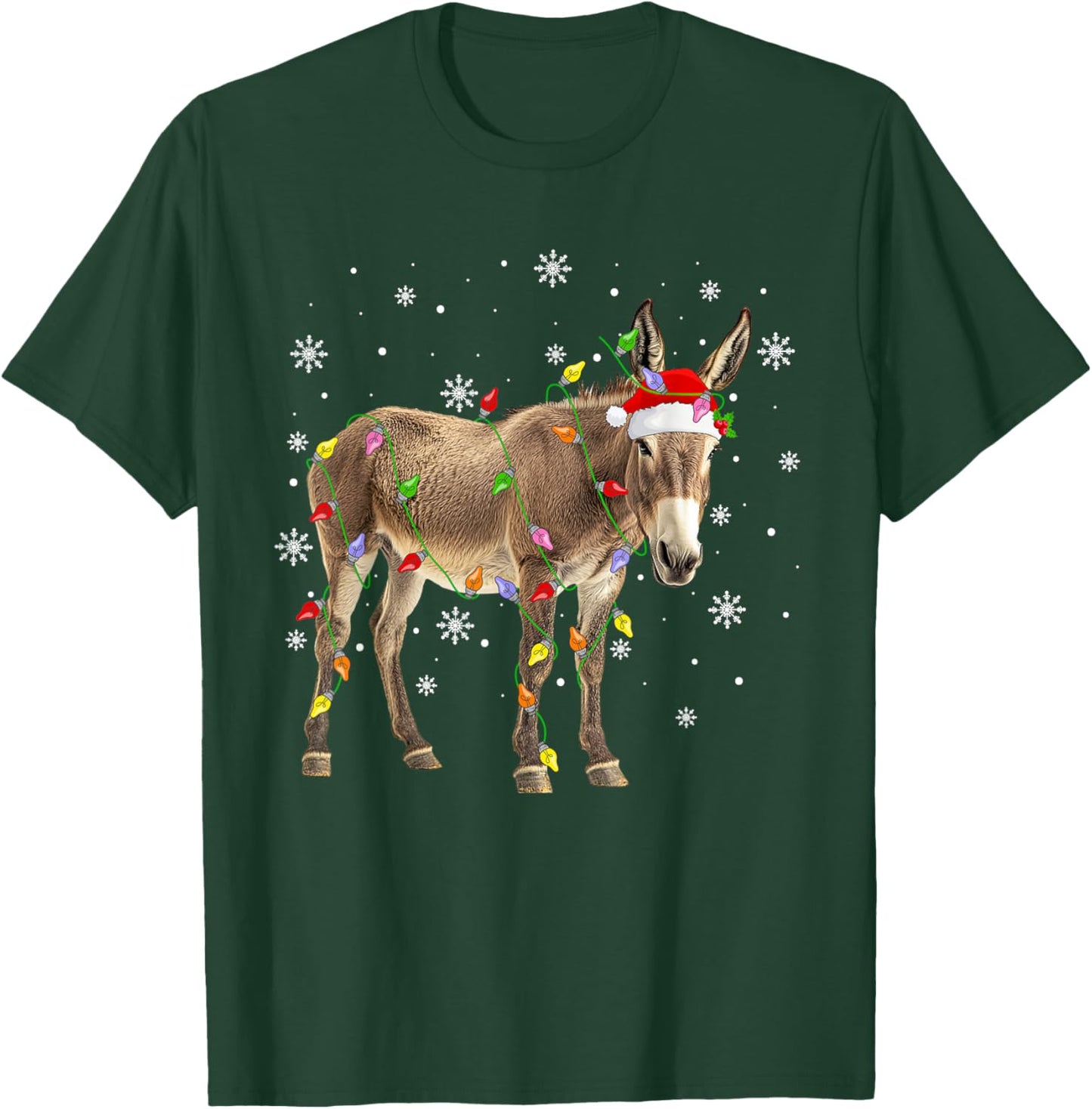 Donkey Mule Christmas Lights Funny Santa Hat Animal Xmas T-Shirt - T-Shirt | Forest