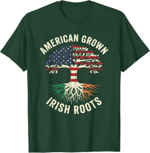 American Grown Irish Roots Tree Flag Style T-Shirt - T-Shirt | Forest