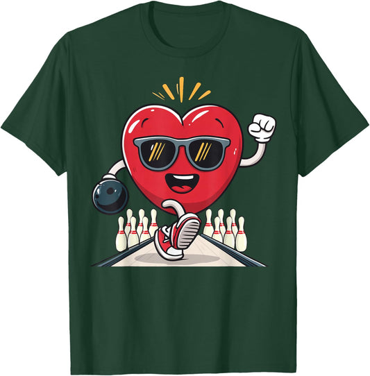 Bowling Heart Bowler Team Coach Valentine's Day Sunglasses T-Shirt - T-Shirt | Forest