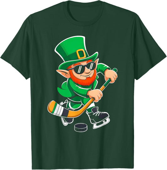 Funny St Patricks Day Hockey Player Leprechaun Men Boys Kids T-Shirt - T-Shirt | Forest