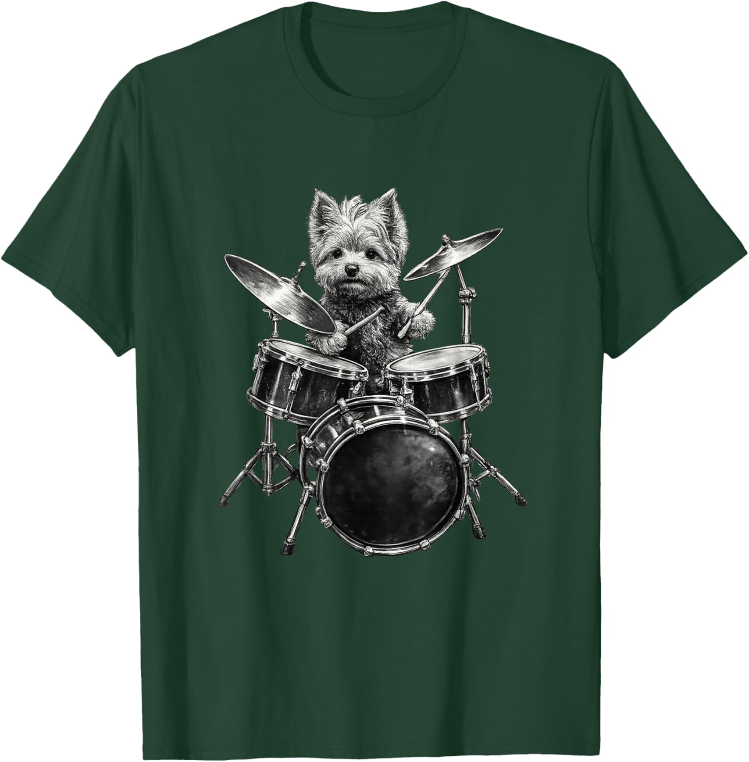 Hilarious Yorkshire Terrier Drummer Yorkie Playing Drums T-Shirt - T-Shirt | Forest