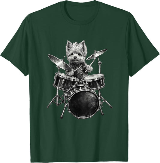 Hilarious Yorkshire Terrier Drummer Yorkie Playing Drums T-Shirt - T-Shirt | Forest