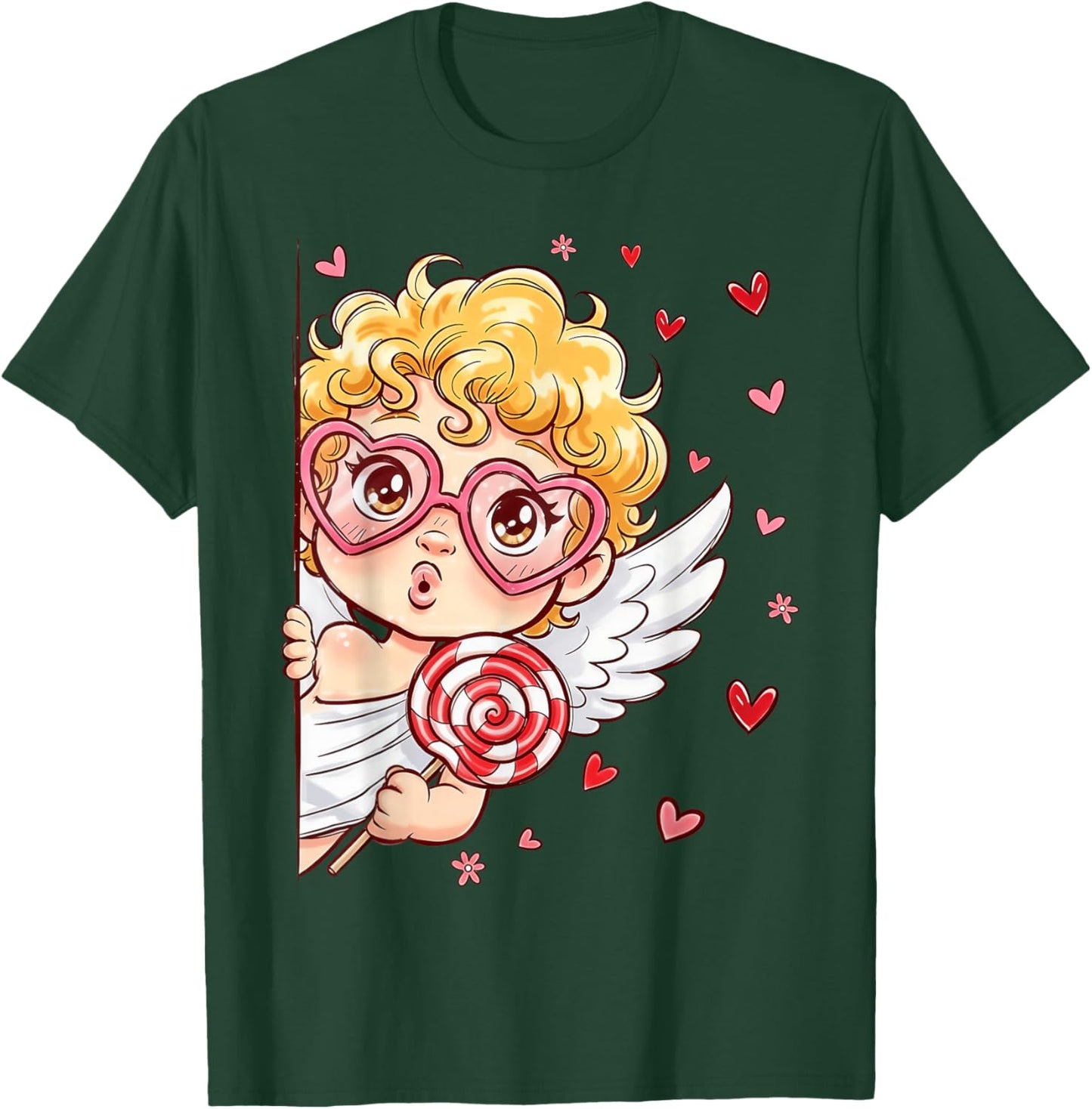 Retro Cupid Cute Heart Sunglasses Happy Valentine Men Women T-Shirt - T-Shirt | Forest