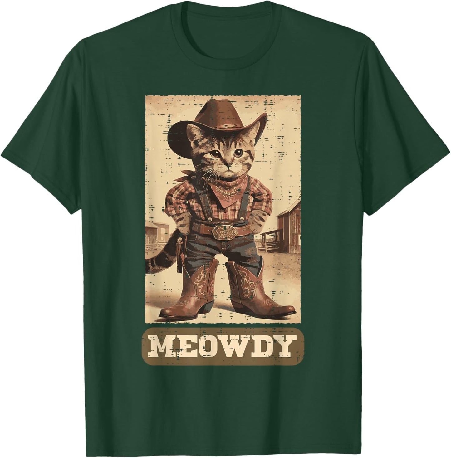Cowboy Cat Meowdy Funny Kitten Pun Western Men Women Kids T-Shirt - T-Shirt | Forest