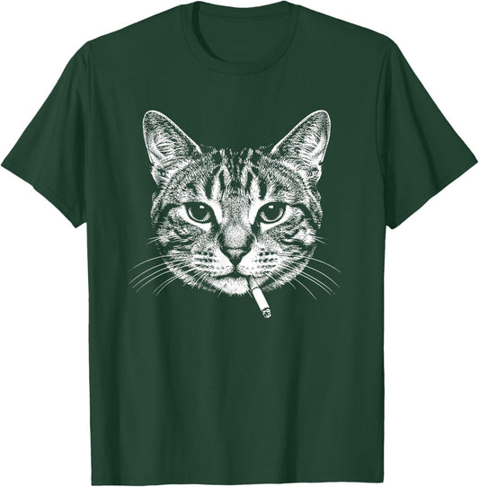 Smoking Tabby Cat Funny Moggy Face Y2K Meme Grunge Vintage T-Shirt - T-Shirt | Forest