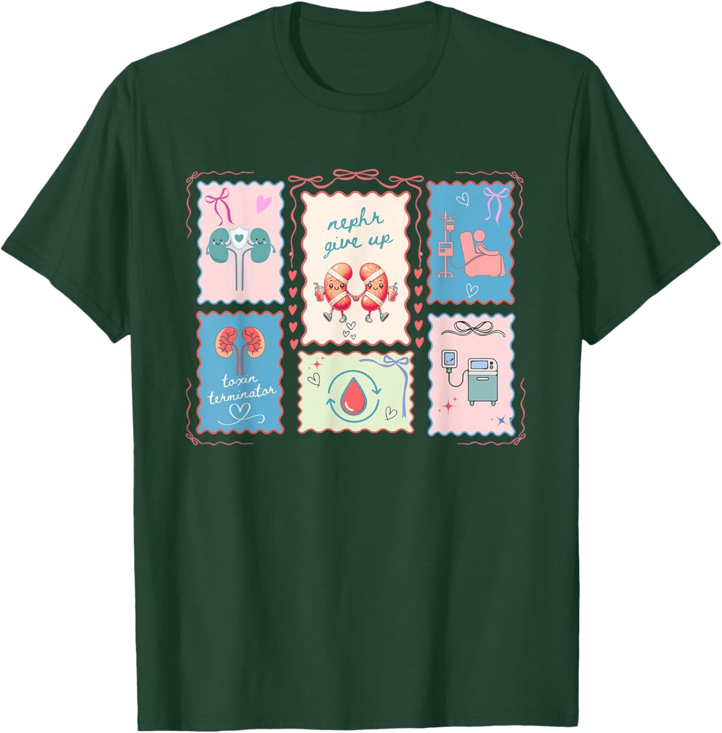 Women Dialysis Nurse Valentine Stamp Kidney Nephrology RN T-Shirt - T-Shirt | Forest