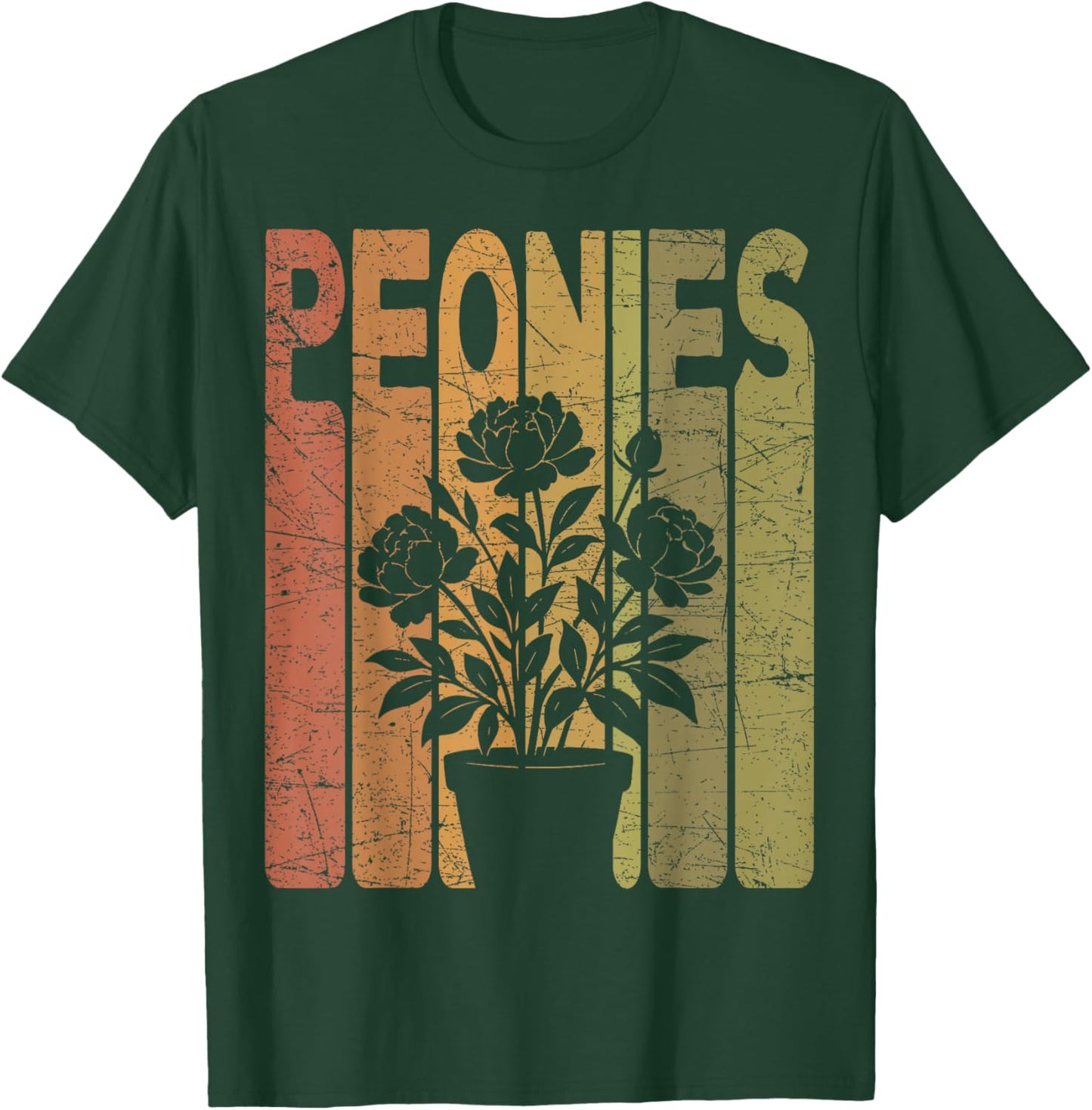Peonies Vintage Botanist Retro Peonies Gardening T-Shirt - T-Shirt | Forest