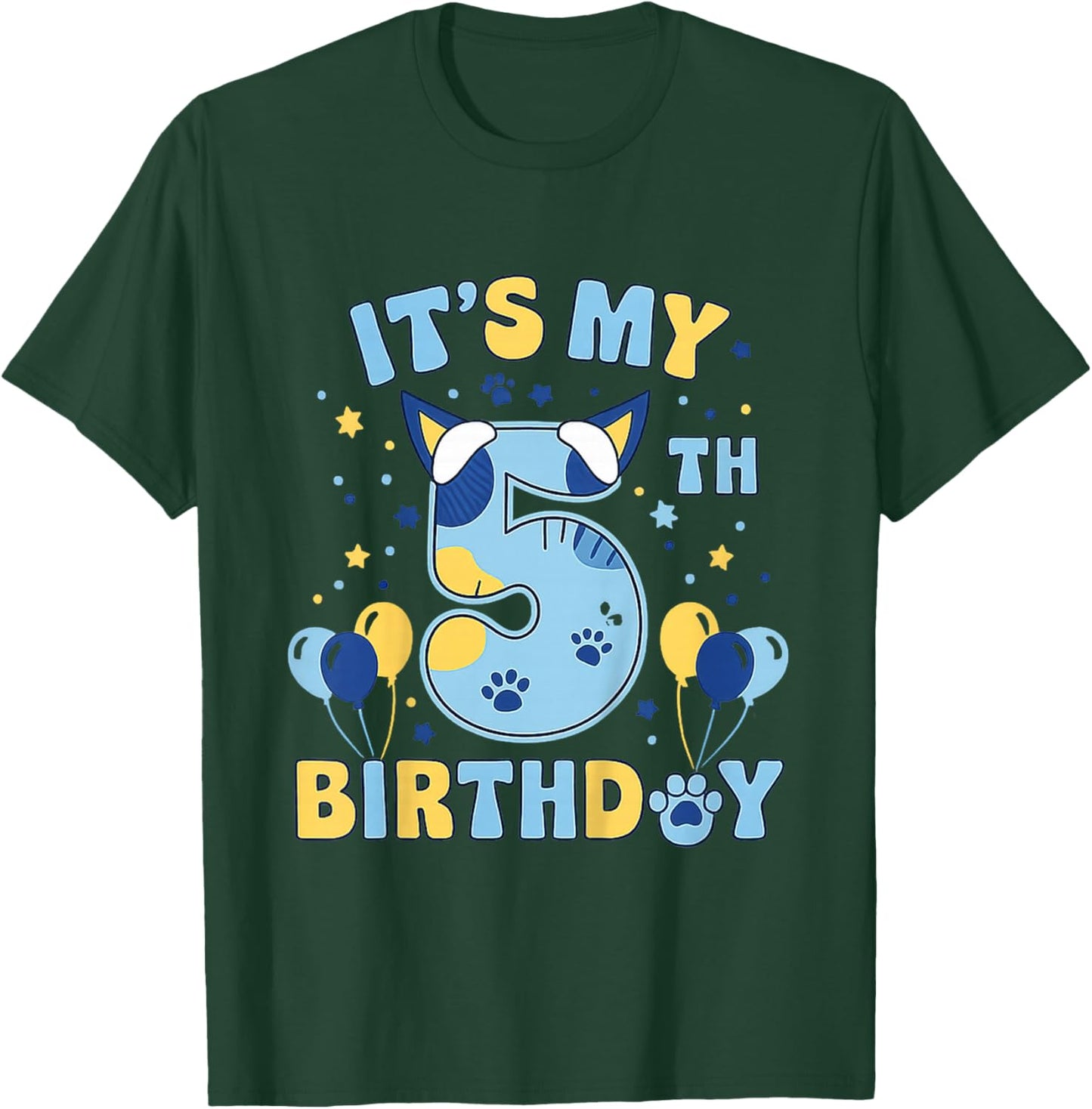 Its My 5th Birthday Boy Blue Dog Theme Party Cool 5 Year Old T-Shirt - T-Shirt | Forest
