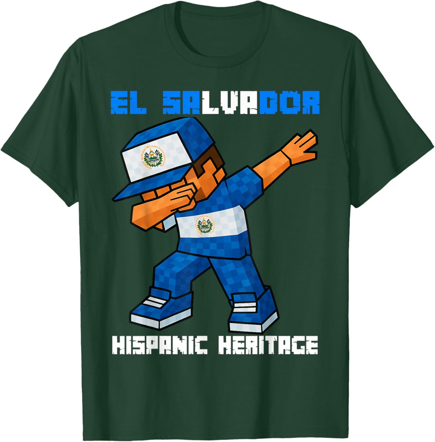 El Salvador Dab Kids Game Pixel Hispanic Heritage Salvadoran T-Shirt - T-Shirt | Forest
