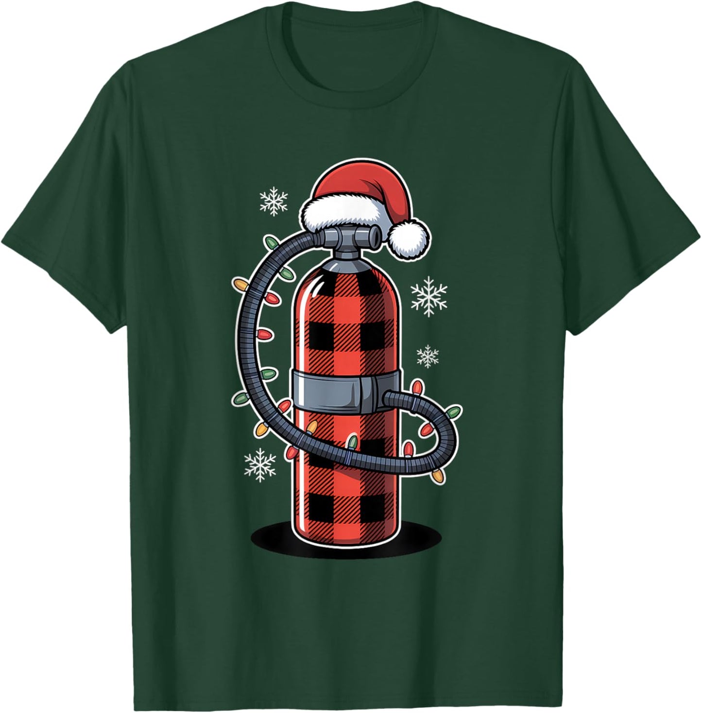 Christmas Buffalo Plaid Scuba Diving Tank with Santa Hat T-Shirt - T-Shirt | Forest