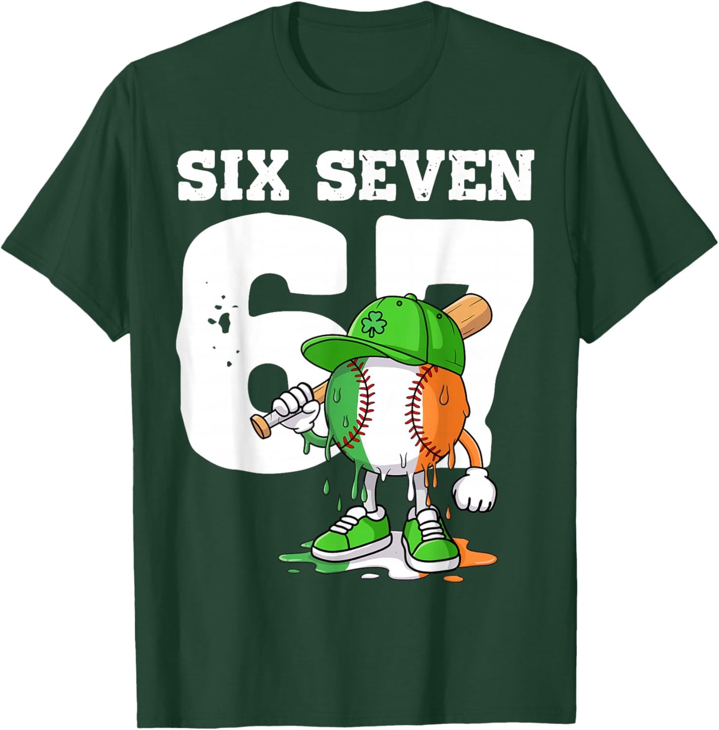 Boys St Patricks Day 67 Six Seven Baseball Ice Cream Drip T-Shirt - T-Shirt | Forest