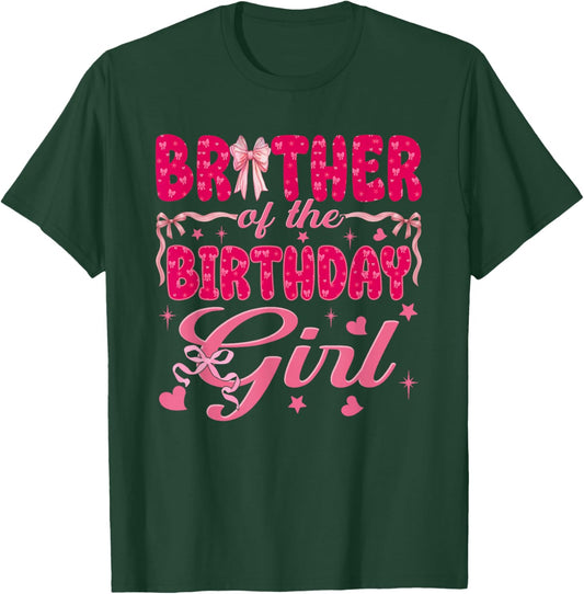 Brother of The Birthday Girl Matching Pink Coquette Bow T-Shirt - T-Shirt | Forest